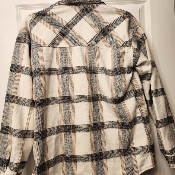 Thread & Supply Woven Shirt Jacket, Brown Ivory Plaid, Size XS - Picture 4 of 4